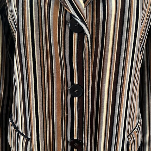 Lafayette 148 Sz 6 Velvet Brown Multi Stripe Chesterfield Single Breasted Coat - Picture 5 of 10